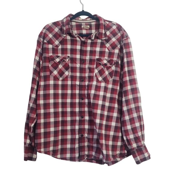 Arizona Jean‎ Men Red White Plaid Button Down Shirt Size XL Cotton Western Rodeo - Picture 1 of 7